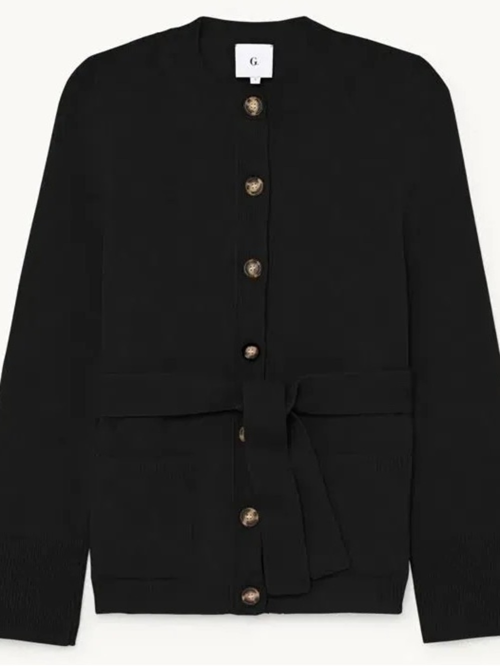 Goop Black Belted Button-Front Cardigan